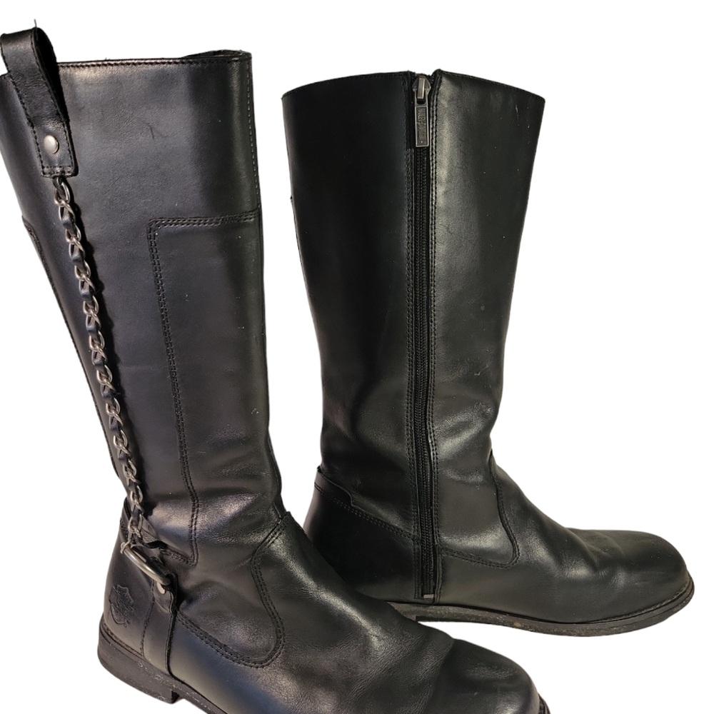 Women's Harley Davidson Tall Knee High Black Leather Boots Size 10 - Picture 3 of 9